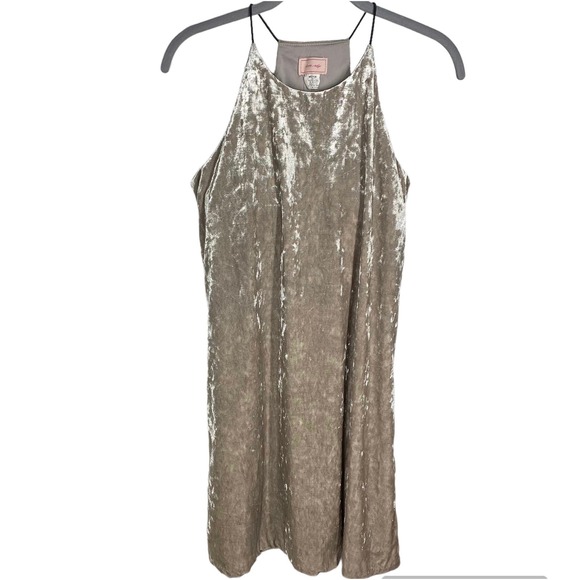 Love...Ady Crushed Velvet Halter Mini Dress Beige Cream Womens Size Medium - Picture 4 of 7